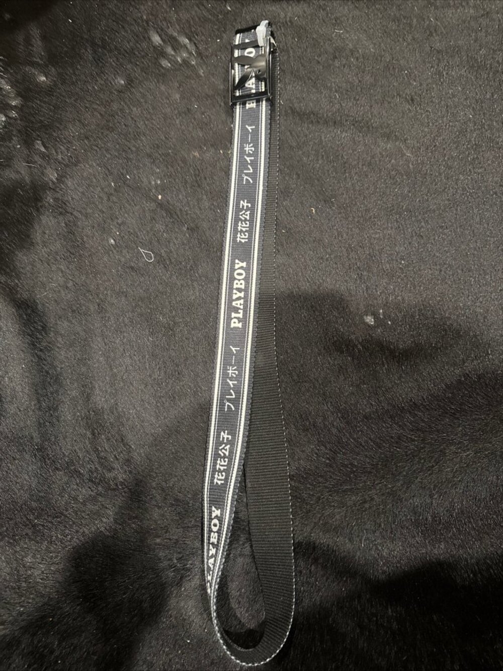 Playboy Kanji Belt Black / White Web Japanese Text Logo Bunny Buckle Adjustable